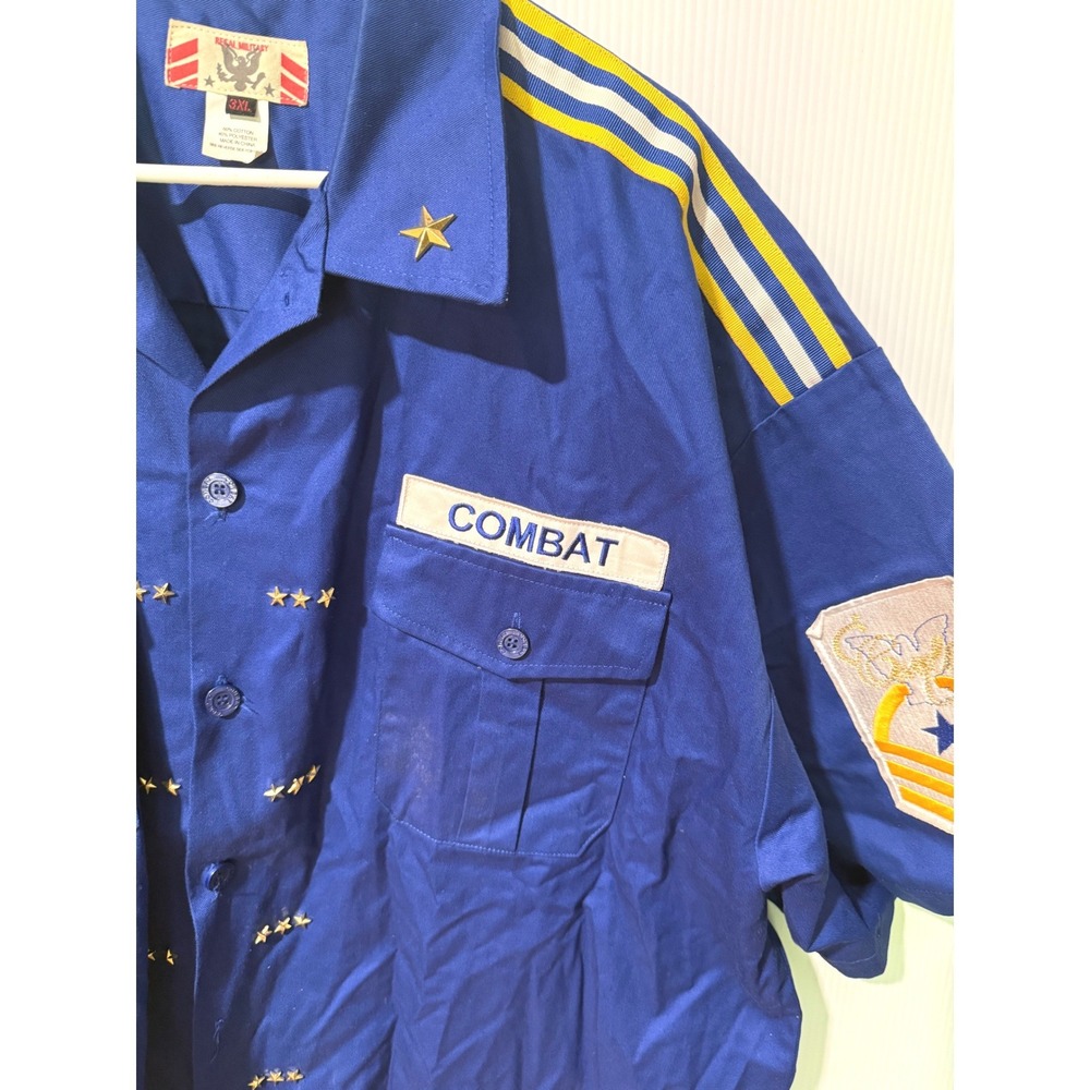 Regal Military Combat Shirt Blue Button Front Uniform Costume Men's 3XL Y2K Rap - Picture 5 of 12